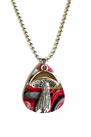 Mushroom Charm Guitar Pick Necklace B-1