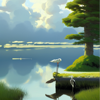 Listia Digital Collectible: Storks Beside a Lake