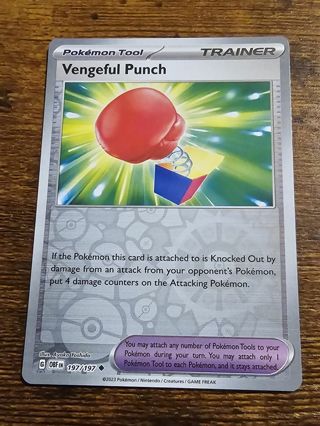 Pokemon Vengeful Punch reverse holo card 197/197