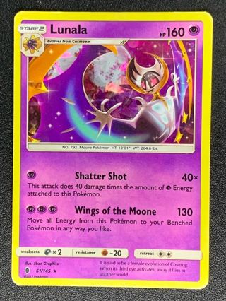 Pokemon Lunala 61/145 Guardians Rising Rare Holo NM