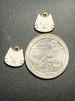 CAT HEAD CHARMS~#9~WHITE~SET OF 2~FREE SHIPPING!