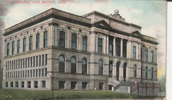 Vintage Used Postcard: (s): 1908 Library, Des Moines, Iowa