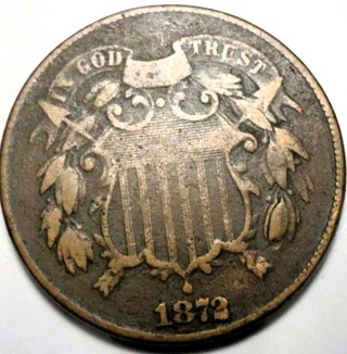 1872 2 cent, Used, Great Date, Genuine, Refundable, Insured,..