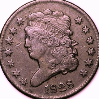 1828 Half Cent, 13 Stars, Used, Little Wear,  Classic Head, Insured, Refundable,  Ships FREE