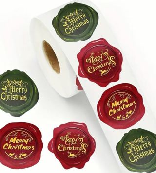 ➡️⭕⛄SPECIAL⛄⭕(30) 1.5" MERRY CHRISTMAS FAUX WAX SEAL STICKERS!! GLOSSY⛄