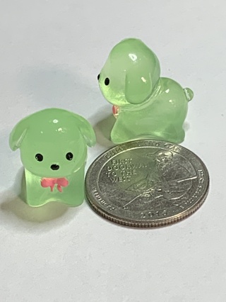 PUPPIES~#2~GREEN~BOWTIES~SET OF 2~GLOW IN THE DARK~FREE SHIPPING!