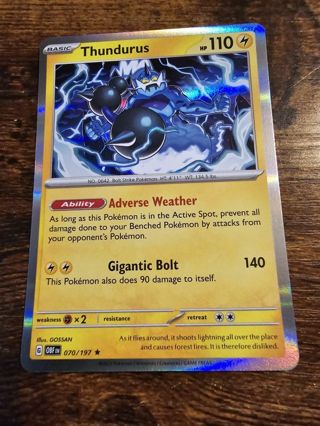 Pokemon Thundurus holo rare card 070/197