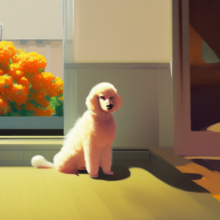 Listia Digital Collectible: Poodle enjoying the sun with orange flowers behind