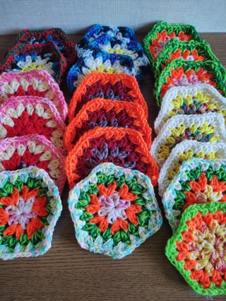 Lot of 21 Hand Crocheted Hexagon Granny Squares
