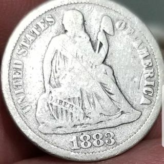 ☆ 1883 ☆ Seated Liberty Dime 90% Silver antique US coin 'LIBERTY'