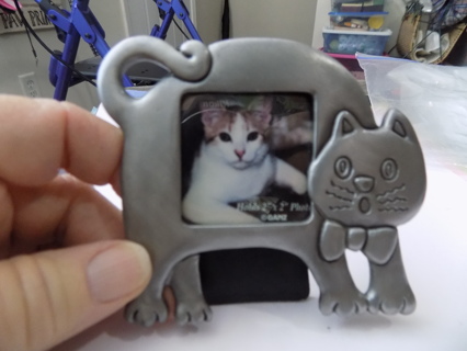 Pewter cat shape photo frame easel backed