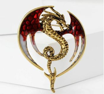 Masculine Red Enameled Flying Dragon Brooch New