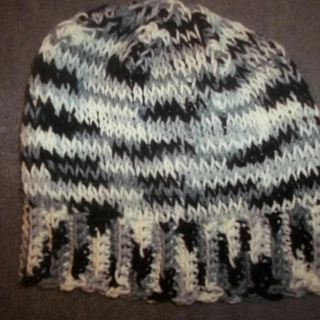 Hand Crocheted Tunisian Stitch Black White and Gray Ombre Hat