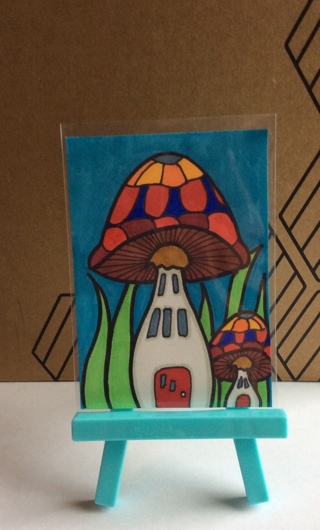 2 Mushroom Houses original drawing aceo