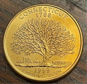 1999 D Connecticut State 14kt Gold Plated Washington Quarter Dollar BU