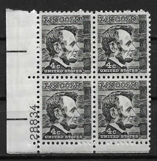 1965 Sc1282 4¢ Abraham Lincoln MNH PB4