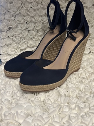 New Aldo Nasua Leather in Navy High Heel Espadrilles Size 7.5