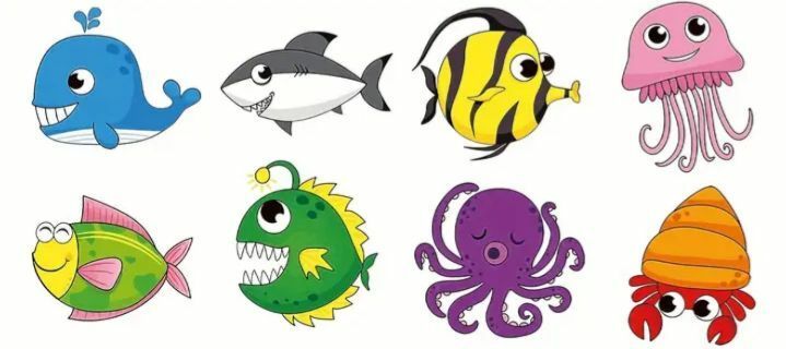 ⭕(8) 1" OCEAN CREATURE STICKERS!!⭕