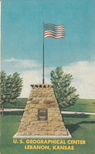 Vintage Unused Postcard: (p): Linen: Kansas: US Geographical Center, Lebanon