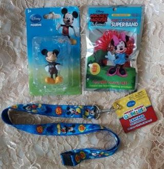 3 New Disney / Mickey & Minnie Mouse Items ~ Lanyard / Figurine / SuperBand 