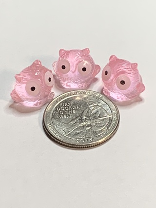 OWLS~#5~PINK~MINIS~SET OF 3 OWLS~GLOW IN THE DARK~FREE SHIPPING!