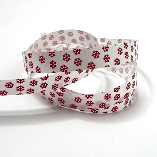 White Red Snowflakes 3/8” Shiny Ribbon 