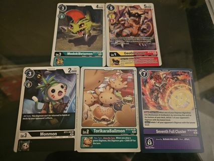 5 Digimon cards