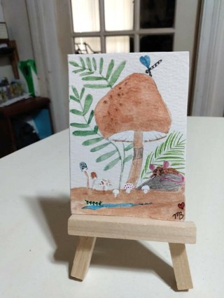 ACEO Original, Watercolor Painting 2-1/2"X 3/1/2" Whimsical Nature by Artist Marykay Bond