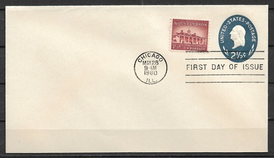 1960 ScU543 Embossed 2½ Washington Postal Stationary FDC 