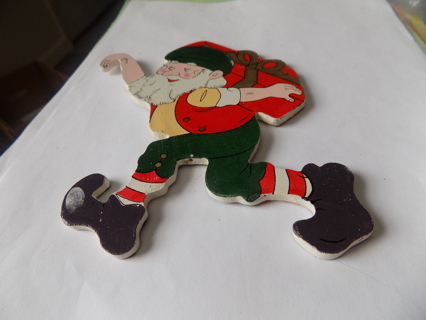  Vintage 7 inch tall hand painted wooden elf ornament with large present on his back