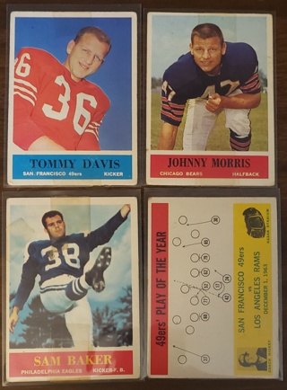 1964 Philadelphia Football 4 different Cards - Good to Poor Condition - #22 #127 #159 #168