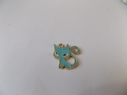 blue enamel cat charm with really curly tail # 2