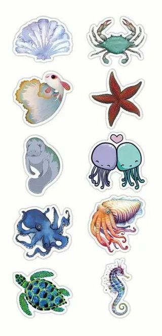 ↗️⭕(10) 1" OCEAN ANIMAL STICKERS!! (SET 2 of 3)⭕