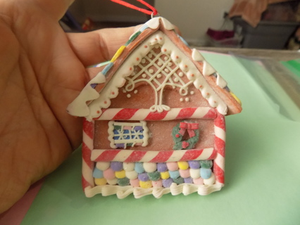4 inch tall resin candy house ornament peppermint and asst color wafer trim # 1