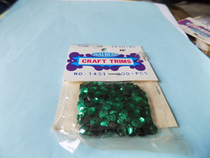 Vintage NIP WalBead craft trims green sequins