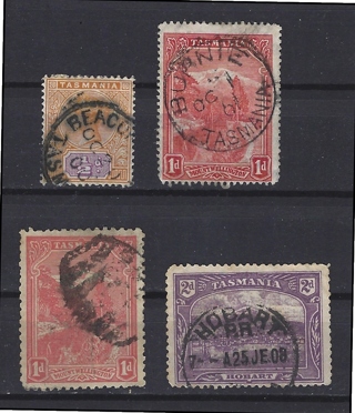 1891-1905 Tasmania (Australia state) stamps (4), U/F-VF, with Scott IDs, est CV $9.00