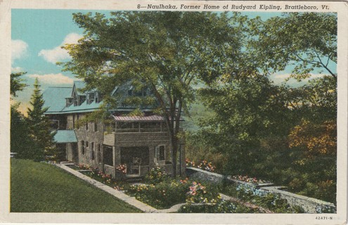 Vintage Used Postcard: 1948 Naulhaka former House of Rudyard Kipling, Brattleboro, VT