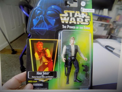 Star Wars NIP MInt cond. The Power of the Force Hans Solo with heavy assault rifle, & blaster