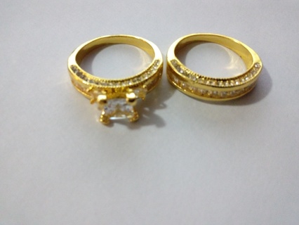matching him/her wedding ring set with crystal's & yellow gold over stainless steel 