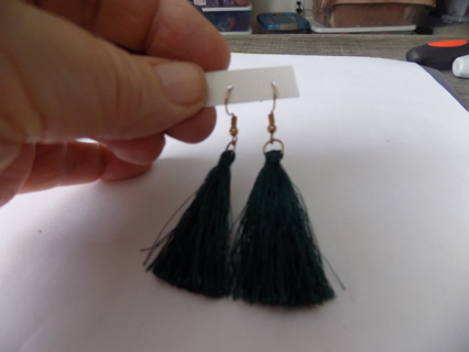 Earrings dark green string tassel dangle