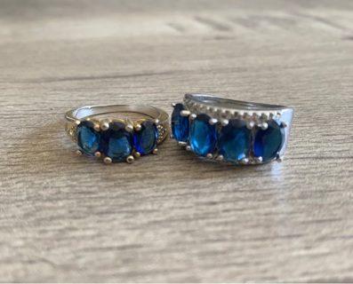 Lot Of 2 Simulated Sapphire Costume Jewelry Rings Size 8 Used