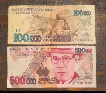 Pair of Vintage Brazilian Banknotes