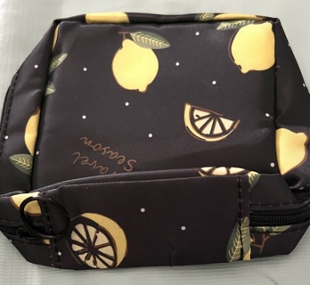 Brand New: Black & Yellow Lemon Beauty / Wallet / Coin Purse. w/Zip Top & Inner Pocket 