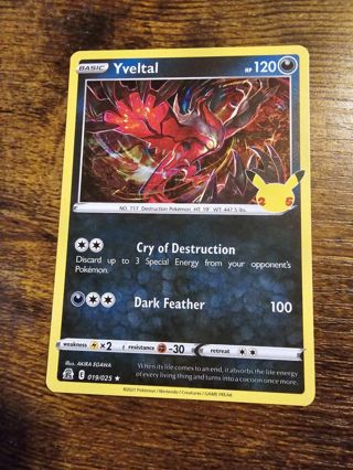 Pokemon Yveltal holo rare card 019/025