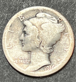 1916-S SILVER MERCURY DIME (FIRST YEAR )