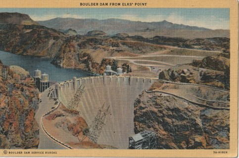 Vintage Unused Postcard: Linen: y: Boulder Dam from Elk's Point