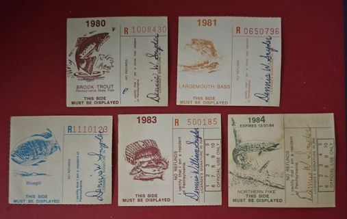 Five Fishing License 1980 to 1984