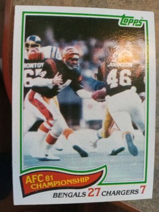 1982 TOPPS- 1981 AFC CHAMPIONSHIP BENGALS 27 CHARGERS 7 FOOTBALL CARD# 7