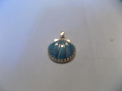 Goldtone blue large clossoinne clam shell charm # 1  I inch