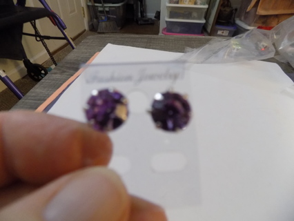Large light purple rhinestone faceted post earrings